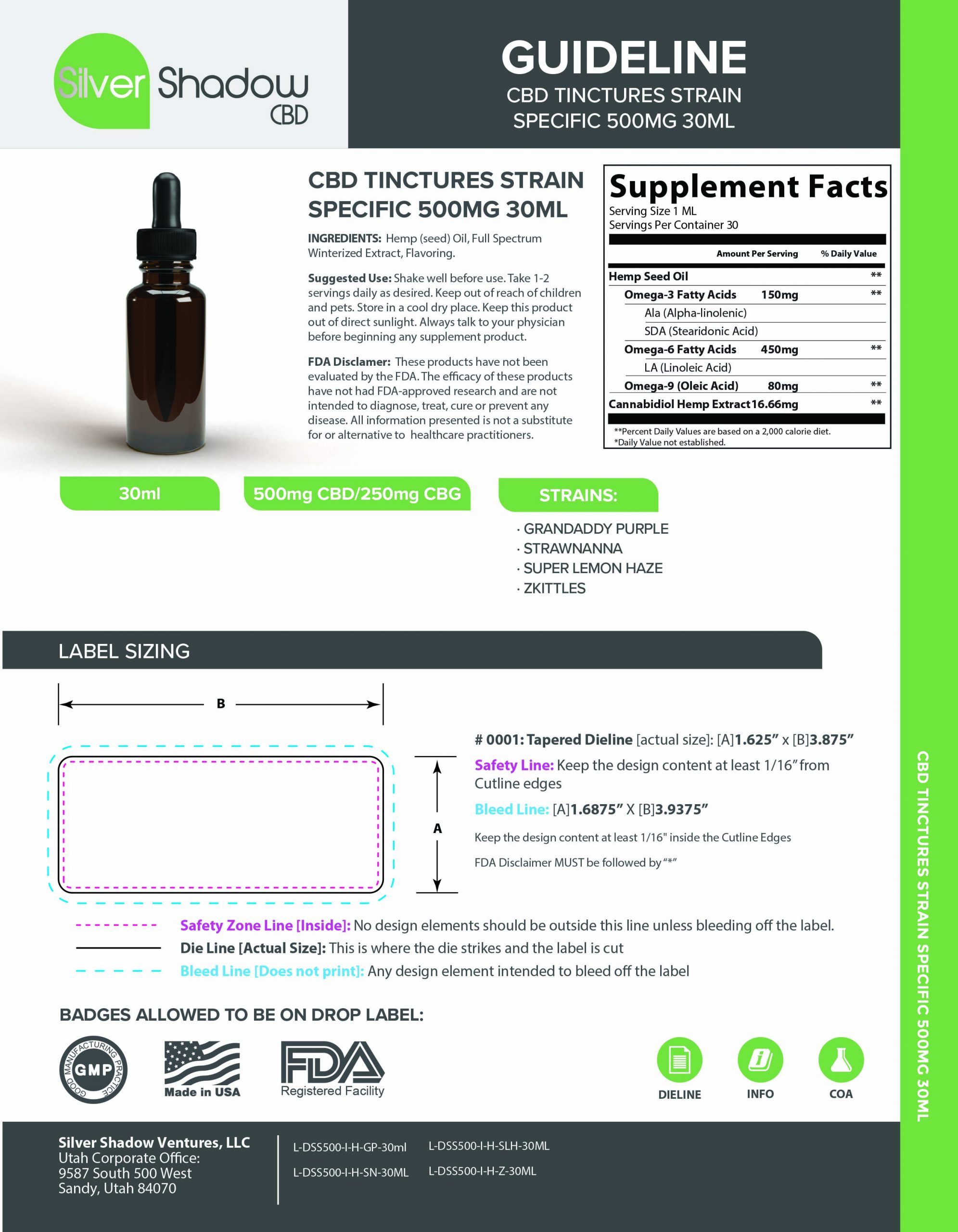 Isolate CBD Oil HPS Tinctures 500mg Silver Shadow Wholesale CBD